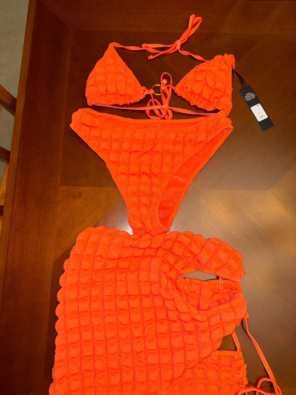 NWT: Fashion Nova Textured Neon Orange Bikini Set